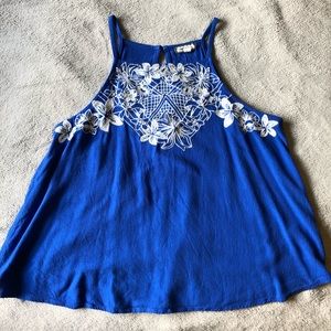 Royal Blue & White Embroidered Top